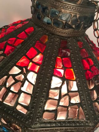 Rare Vintage Chunky Lucite Glass Swag Lamp Light Tiki Tiffany Candy Chunk MCM 2
