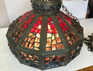 Rare Vintage Chunky Lucite Glass Swag Lamp Light Tiki Tiffany Candy Chunk MCM 4