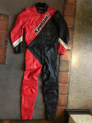Hein Gericke Vintage Kawasaki Racing Motorcycle Racing Leathers/ Leather Suit
