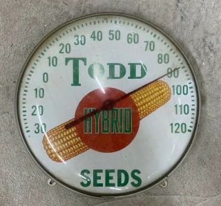 Vintage Todd Hybrid Seed Corn Thermometer Agriculture Advertisement