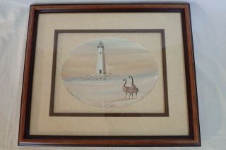 Vintage P Buckley Moss Signed Limited Edition Wall Art Print Lighthouse & Geese