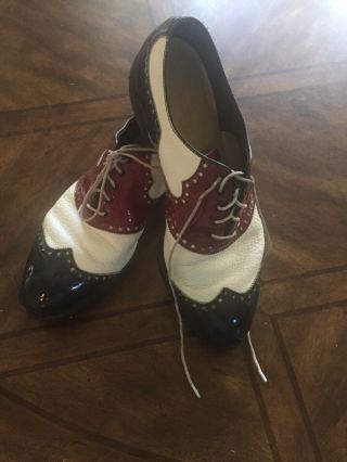 Vtg Footjoy Classics Dry Premiere Mens Golf Shoes White Red Blue 11 D