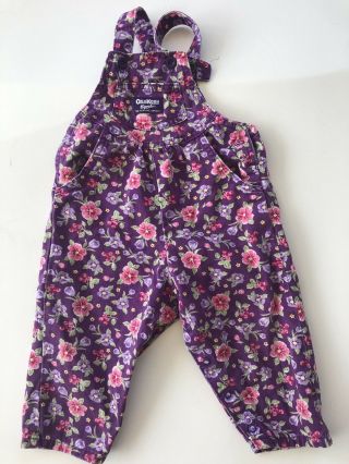 Vintage Oshkosh Overalls 2t Purple Floral Flowers Denim Pink Jumper Vestbak Rare