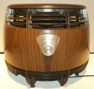 Vintage Sears Kenmore Round 4 Speed Woodgrain & Brown Hassock Floor Fan Exlnt