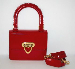 Vintage Moschino Italy Signed Red Leather W/logo “heart " Mini Hand/shoulder