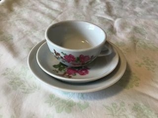 Vintage Child ' s 17;Piece Tea Set White with Pink Roses Made In China 2