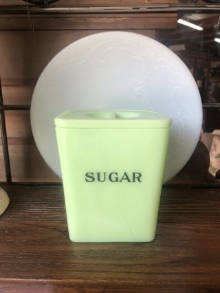Jadite Jeannette Glass Vintage Sugar Canister W/ Lid Green Jadeite