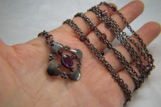 Antique Edwardian Sautoir Open Back Purple Paste Steel Guard Chain Necklace