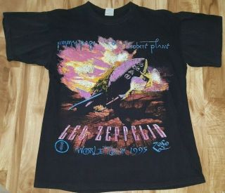 Vintage 1995 Led Zeppelin Jimmy Page Robert Plant Tour Shirt Zoso Xl Bootleg