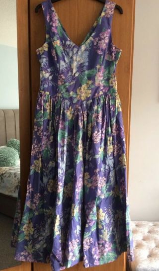 Laura Ashley Vintage 100 Cotton Floral Tea Dress Size 18