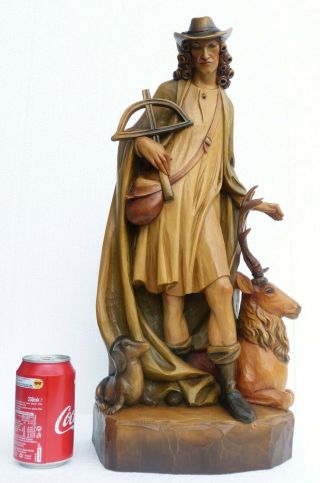 Vintage Huge Anri Wood Carving St Hubertus Hubert Patron Of Hunters Figure