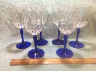 6 Vintage Saint George Cobalt Blue Stem Heritage Pattern Champagne Glasses Rare 2