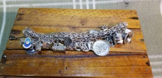 Huge Vintage Chunky Sterling Silver Charm Bracelet.  32 Charms.  Over 102 Grams.