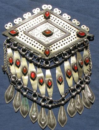 Antique Tekke Turkoman Silver Breast Ornament Dated 1912 Turkmen Jewelry