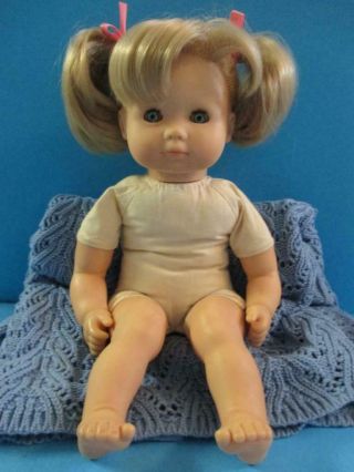 Vintage Gotz Puppe Baby Doll 16.  5 " Germany Bitty Face Pigtails Shiny Blond Hair