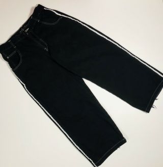 Vintage 90s JNCO Black Embroidered Skunk Skater Stripe Mens Jeans 36 32 2