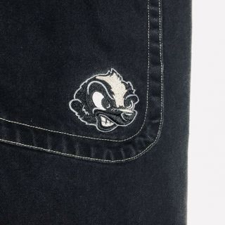 Vintage 90s JNCO Black Embroidered Skunk Skater Stripe Mens Jeans 36 32 3