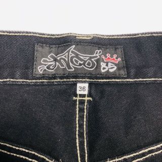 Vintage 90s JNCO Black Embroidered Skunk Skater Stripe Mens Jeans 36 32 4