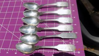 6 Vintage Fiddle Back Sterling Silver.  Spoons By E Benjamin 6 Inchs Long