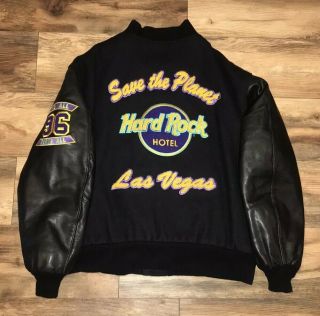 Hard Rock Hotel Las Vegas Vintage 90s Wool Leather Varsity Letter Jacket Mens Xl