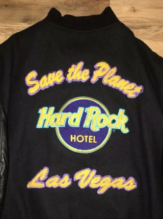 Hard Rock Hotel Las Vegas Vintage 90s Wool Leather Varsity Letter Jacket Mens XL 5
