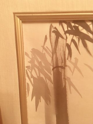 Vtg Framed Asian Chinese Japanese Watercolor on Silk Bird Bamboo Signed 6