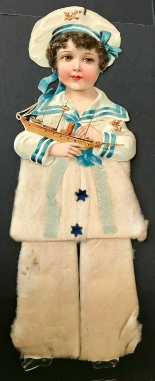 Antique Vtg Patriotic Sailor Cotton Batting Die Cut German Christmas Ornament