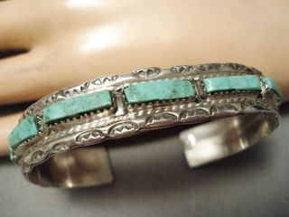 Superior Vintage Navajo Apache Turquoise Sterling Silver Bracelet Old