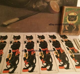 RARE 1905 The Merry Black Cat Halloween Game McLoughlin Bros NY Complete 7