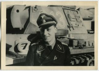 German Wwii Photo: Panzertruppe Tankman Officer & Panzer Iii Tank,  Agfa Brovira