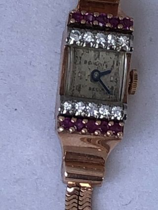 Rolco/rolex 14k Gold Watch,  Diamonds And Rubies,  Swiss Made Vintage