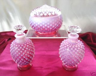 Mint&perf Vintage 1940s " Fenton Glass " Cranberry " Opalescent " Hobnail " Perfume/powder