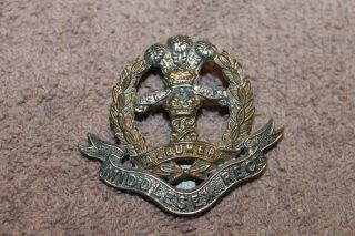 Ww2 British Army  Middlesex Regt.   Metal Hat/cap Badge W/clip