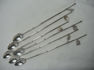 6 Vintage Sterling Silver 950 Asian Bamboo Iced Tea Sippping Spoon Charms