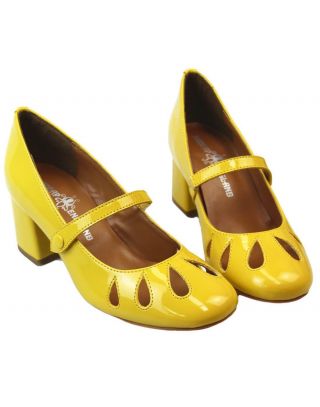 Womens Retro 60s Shoes Heels Mod Vintage Madcap England Yellow Mary Jane