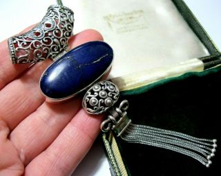 Vintage Huge Assay Hallmarked 800 Solid Silver Lapis Lazuli Necklace Pendant