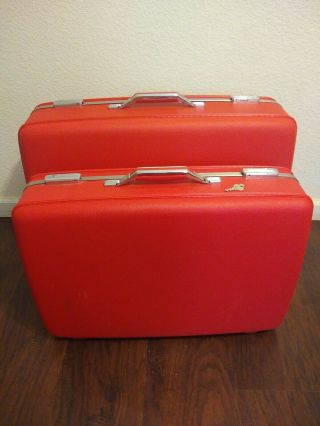Vintage American Tourister Red Hardshell Luggage Suitcases 26 " & 23 " Key