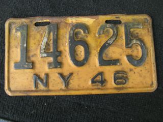 Vintage 1946 Ny York Motorcycle License Plate