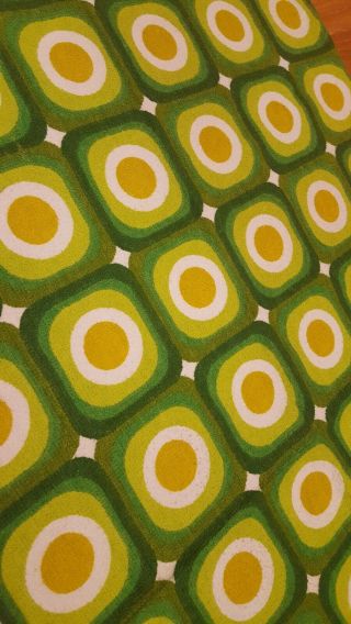 Awesome RARE Vintage Mid Century retro 70s green terry cloth geometric fabric 2