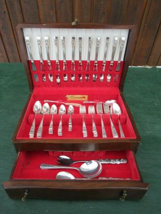 Antique Cutlery Flatware Silverware Set Community 11 Setting Wooden Box