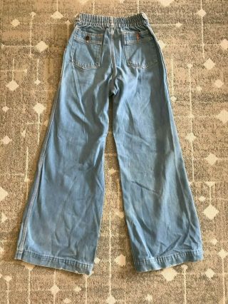 Vintage 70s Bell Bottom Wide Leg Jeans Light Denim 1970 ' s Pink Stitching Small S 5