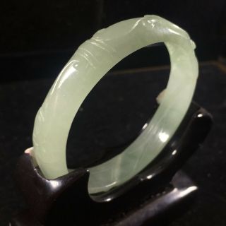55.  7mm Chinese Old jadeite bangle hand - carved flower design jade Bracelet O047 2