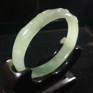 55.  7mm Chinese Old jadeite bangle hand - carved flower design jade Bracelet O047 3