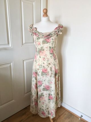 Vintage Laura Ashley 100 Silk Sz 14 / 16 Floral Off Shoulder Maxi Dress Wedding 2