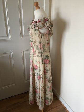 Vintage Laura Ashley 100 Silk Sz 14 / 16 Floral Off Shoulder Maxi Dress Wedding 4