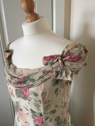 Vintage Laura Ashley 100 Silk Sz 14 / 16 Floral Off Shoulder Maxi Dress Wedding 7