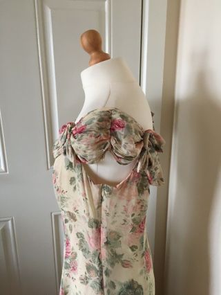 Vintage Laura Ashley 100 Silk Sz 14 / 16 Floral Off Shoulder Maxi Dress Wedding 8