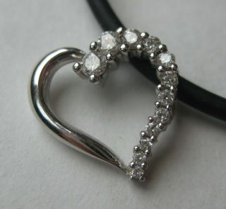 Fine Vintage 14k White Gold Diamond Heart Necklace Pendant & Chain