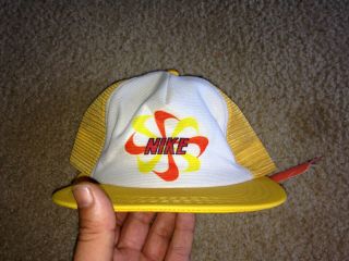 Vintage 1980s Nike Snapback Mesh Hat Cap With Pinwheel Logo Orange Yellow Nwt