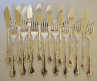 Vintage 8 Person Oneida Community Affection Silver Plate Fish Cutlery Set